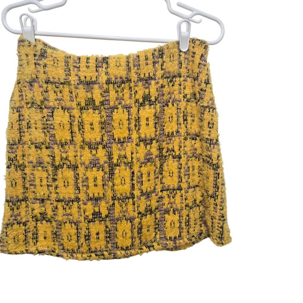 Zara Boucle Plaid Mini Skirt Yellow Purple Textured Medium